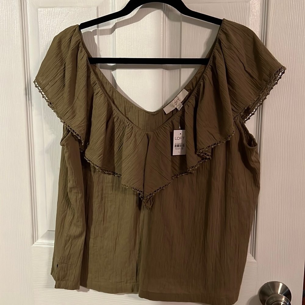 Green off the shoulder tank top. Loft.